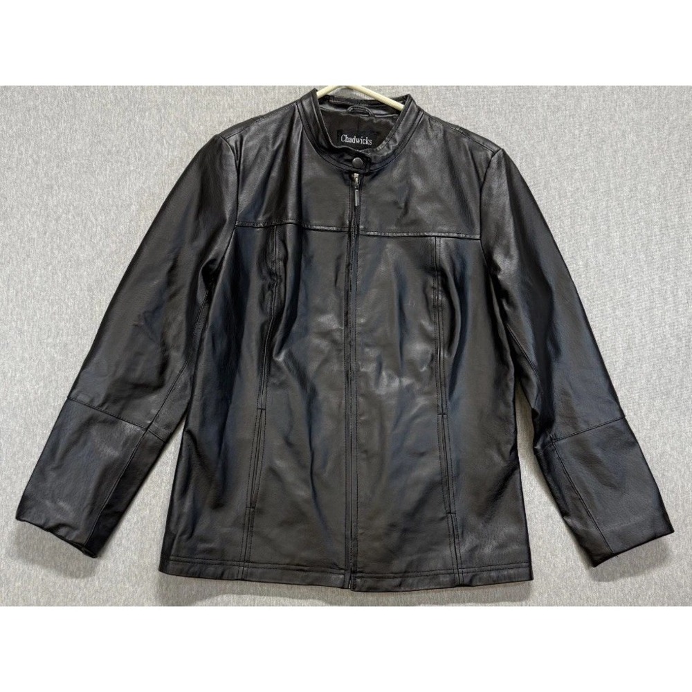 Chadwicks Jacket Womens 12 Black Leather Long Sleeve Outerwear Pockets Full Zip